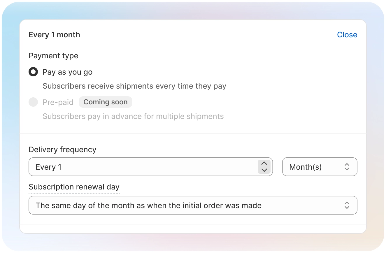 Monthly subscription billing and renewal settings